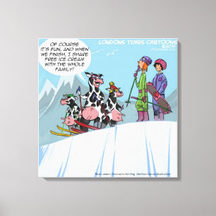 Koeienfamilie Sneeuwschaatsen Grappige Canvasprint Canvas Afdruk