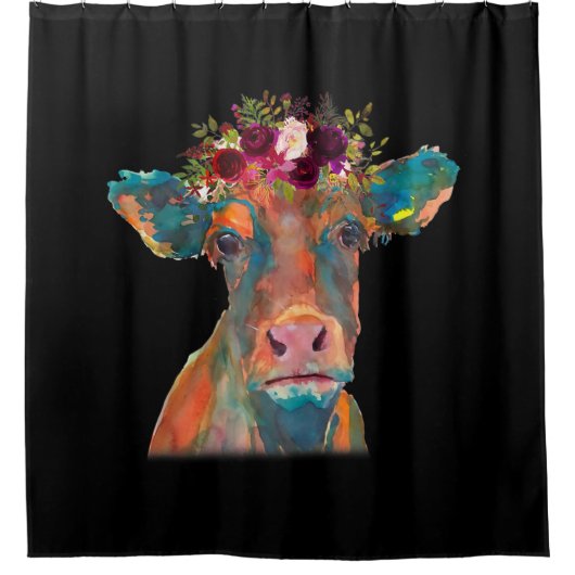 Koeienhoofd Gezicht Kleurrijke Waterverf | Kabelja Douchegordijn (Voorkant)