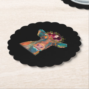 Koeienhoofd Gezicht Kleurrijke Waterverf   Kabelja Kartonnen Onderzetters