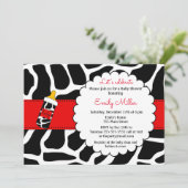 Koeienhuid baby shower uitnodiging rood zwart (Staand voorkant)