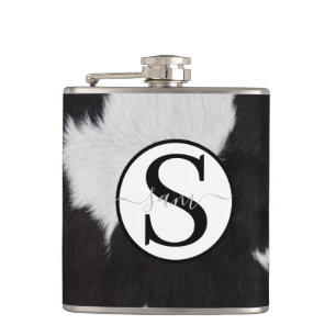 Koeienhuid Black White Monogram Flash Drive Flask Heupfles