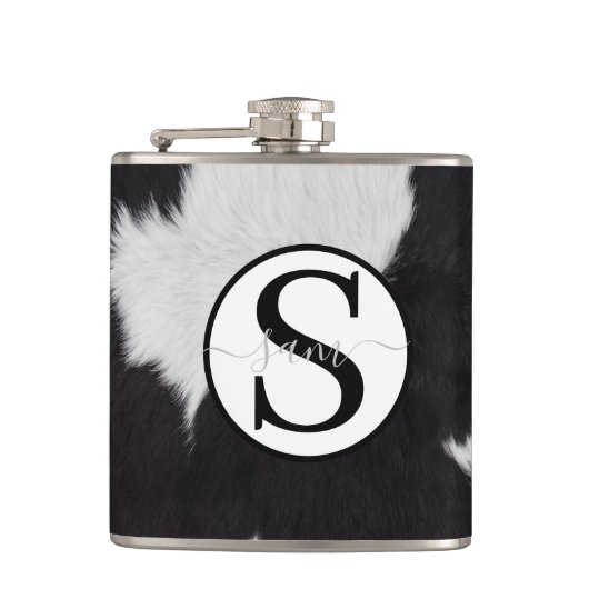 Koeienhuid Black White Monogram Flash Drive Flask Heupfles (Voorkant)