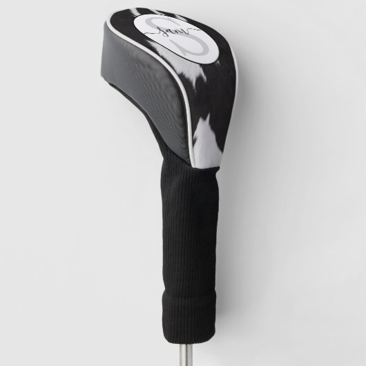 Koeienhuid Black White Monogram Golf Head Hoesje Golfheadcover (Schuin)