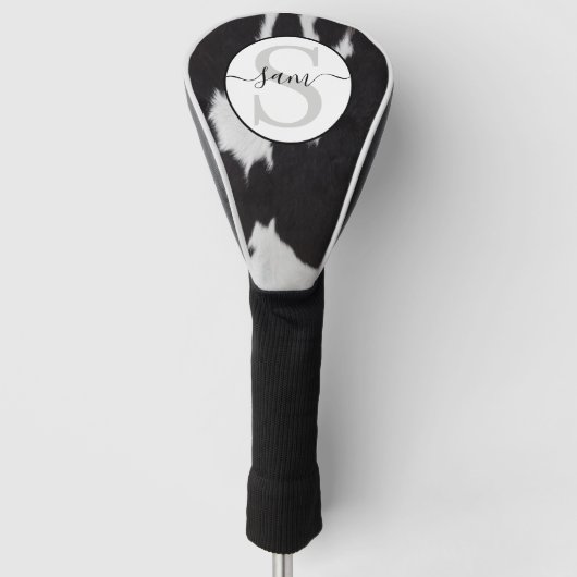 Koeienhuid Black White Monogram Golf Head Hoesje Golfheadcover (Voorkant)