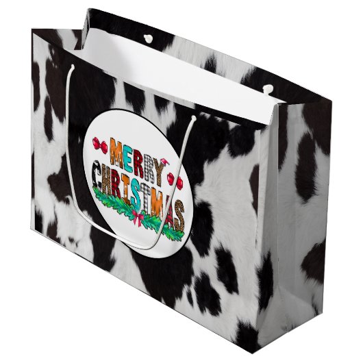 Koeienhuid Black White, prettige kerstcadeau Groot Cadeauzakje (Voorkant Gekanteld)