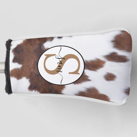 Koeienhuid Bruin Witte Monogram Golfheadcover (Voorkant)