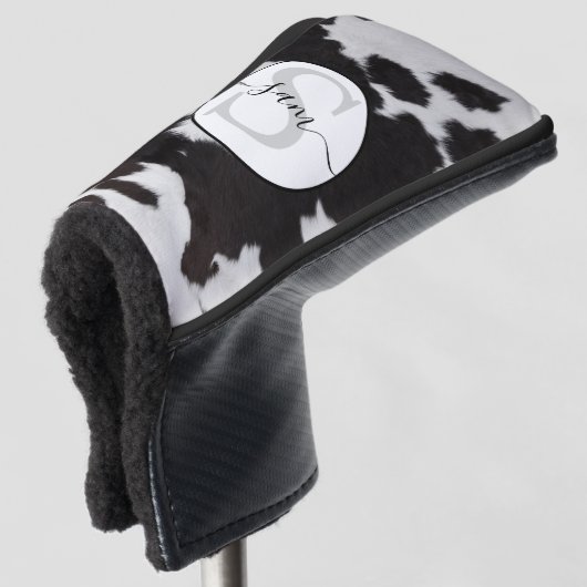 Koeienhuid Bruin Witte Monogram Golfheadcover (3/4 voorkant)