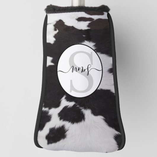 Koeienhuid Bruin Witte Monogram Golfheadcover (Draai 90)
