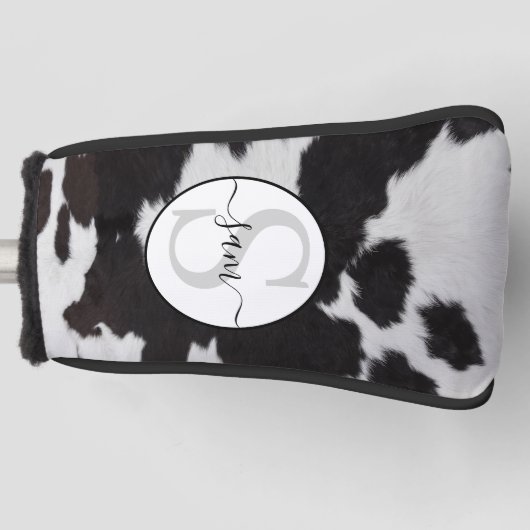 Koeienhuid Bruin Witte Monogram Golfheadcover (Voorkant)