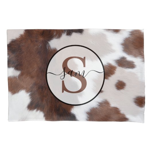 Koeienhuid bruin-witte monogram Kussensloop (Voorkant-Links)