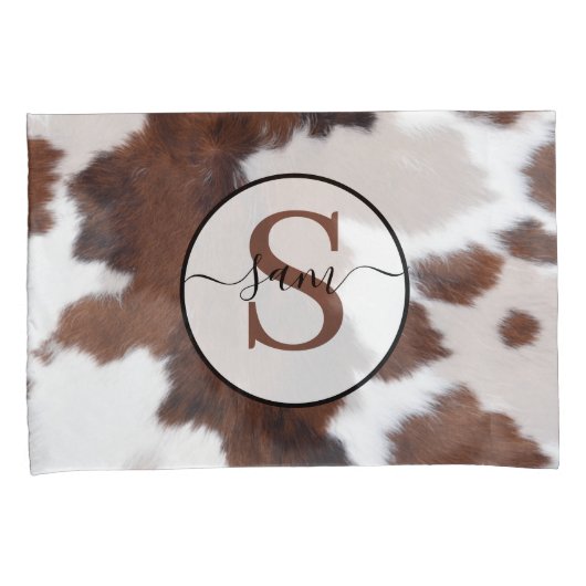 Koeienhuid bruin-witte monogram Kussensloop (Voorkant-Rechts)