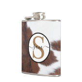 Koeienhuid bruin zwart-witmonogram heupfles (Links)