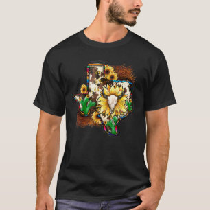 Koeienhuid Bull Skull Sunflower Texas Map Western  T-shirt