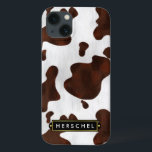 Koeienhuid Faux Western leder geplaatst op persoon iPhone 13 Hoesje<br><div class="desc">Of je nu een rancher bent, een cowboy/cowgirl of gewoon iemand die van Amerikaanse ouwe West-thema's houdt, deze gespikkelde bruine en witte koeienhuid patroon Samsung-telefoonbehuizing is perfect voor je westerne stijl. De dierprintafbeelding is gemaakt om eruit te zien als de vacht/het haar van runderen. Dit mooie, originele boviene ontwerp zal...</div>