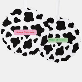 Koeienhuid met "Mooey Christmas" in groen en rood Ornament Kaart