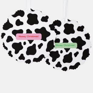 Koeienhuid met "Mooey Christmas" in groen en rood Ornament Kaart