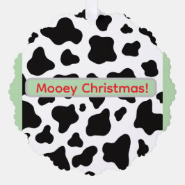 Koeienhuid met "Mooey Kerstmis" in het rood en roo Ornament Kaart