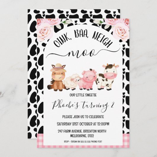 Koeienhuid Oink Baa Neigh Moo Boerderij Kaart (Voorkant / Achterkant)