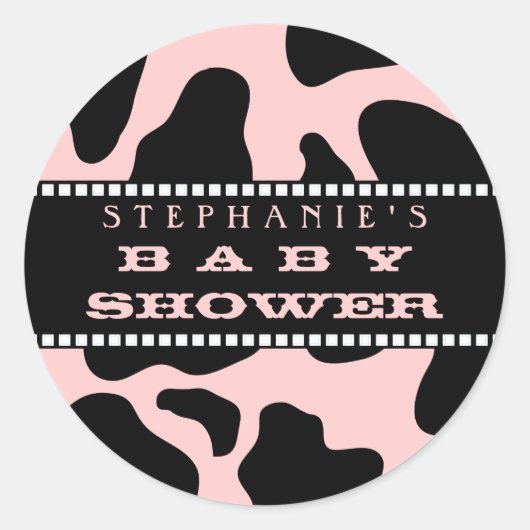 Koeienhuid Print Roze Cowgirl Baby shower Sticker (Voorkant)