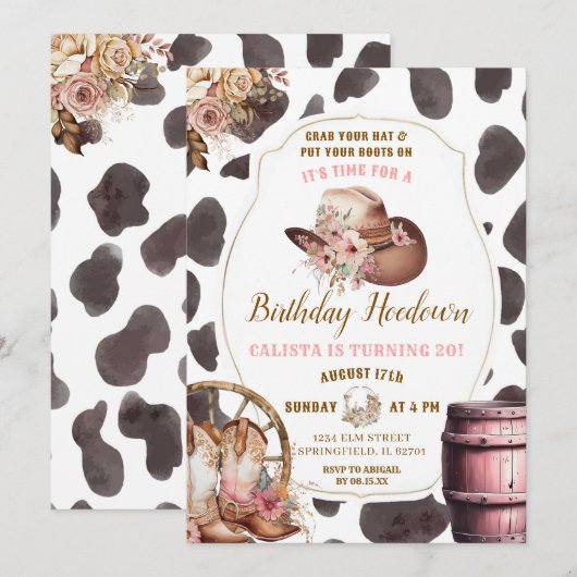 Koeienhuid Woods Cowgirl Verjaardags Hoedown Uitno Kaart (Voorkant / Achterkant)