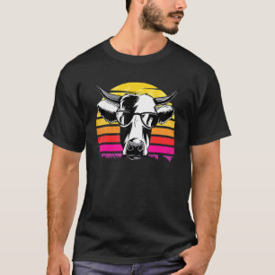 Koeienkop Gezicht Zonnebril Retro Vintage Dier T-shirt