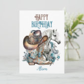 Koeienmeisje paard bloemig western Verjaardag (Staand voorkant)