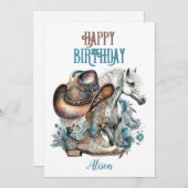 Koeienmeisje paard bloemig western Verjaardag (Voorkant / Achterkant)