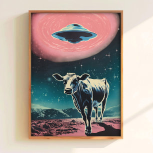 Koeienontvoering Print Grappige Koe Print UFO Met