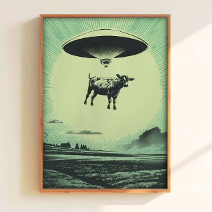 Koeienontvoering Print Retro UFO Poster Alien Muur