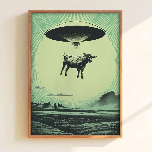 Koeienontvoering Print Retro UFO Poster Alien Muur