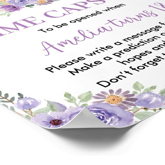 Koeienprint Bloemige Verjaardag Tijdscapsel Bord Poster (Hoek)