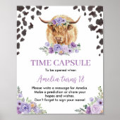 Koeienprint Bloemige Verjaardag Tijdscapsel Bord Poster (Voorkant)