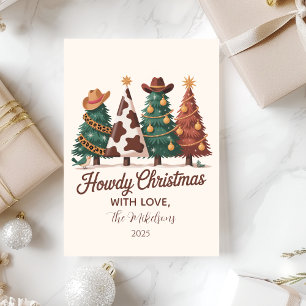 Koeienprint geruite western cowgirl Kerstmis Feestdagenkaart