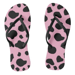 Koeienprint, Koeienpatroon, Koeienvlekken, Roze Ko Teenslippers