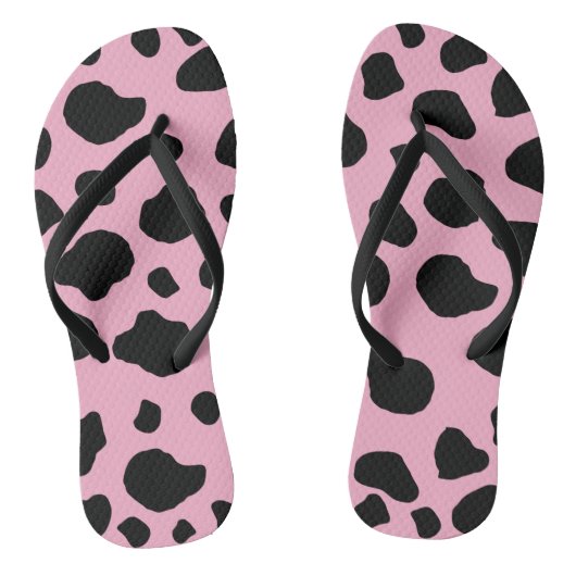 Koeienprint, Koeienpatroon, Koeienvlekken, Roze Ko Teenslippers (Voetbed)