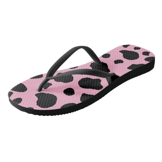 Koeienprint, Koeienpatroon, Koeienvlekken, Roze Ko Teenslippers (Schuin)