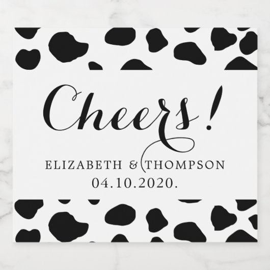 Koeienprint, koeienvlekken, zwart-wit, bruiloft sparkling wijnetiket (Enkel label)