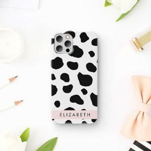 Koeienprint, koeienvlekken, zwart-wit, jouw naam iPhone 16 hoesje