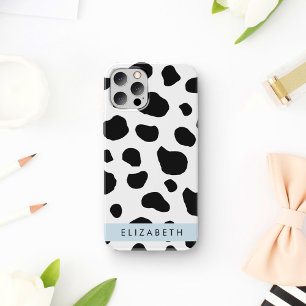 Koeienprint, koeienvlekken, zwart-wit, jouw naam iPhone 16 hoesje