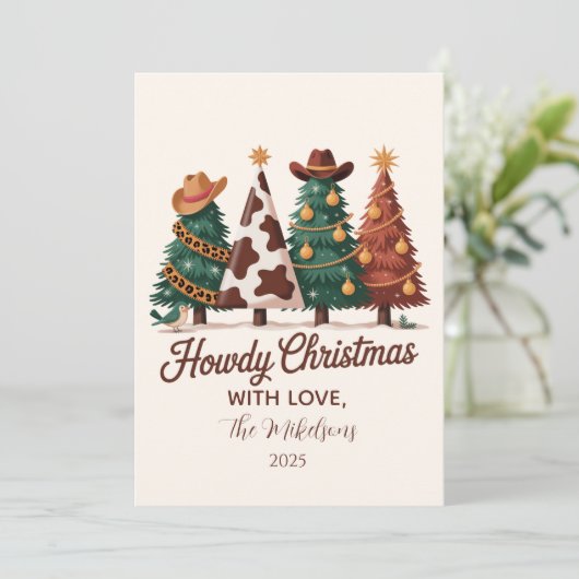 Koeienprint Plaid Westerse Cowgirl Kerstmis Feestdagenkaart (Staand voorkant)