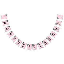 Koeienprint Roze Gingham Verjaardagsbanner Vlaggetjes