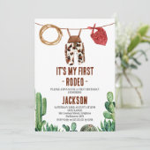 Koeienprint Rustieke Eerste Rodeo Cowboy Kaart (Staand voorkant)
