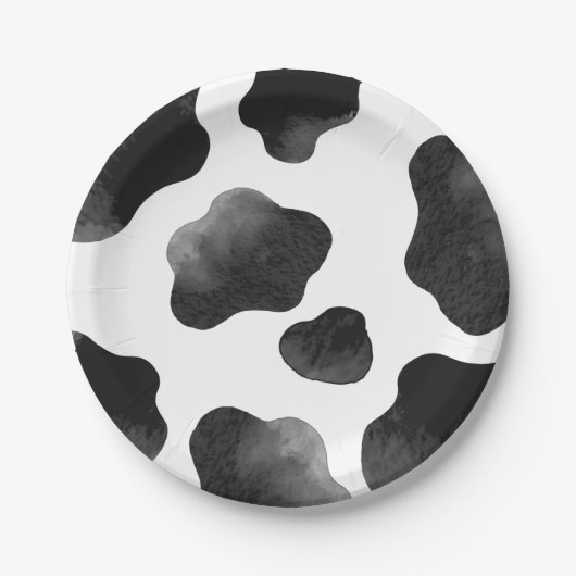 Koeienprint Thema Feest, Zwart Witte Koeienvlekken Papieren Bordje (Voorkant)