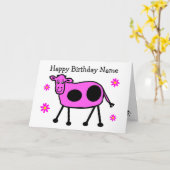 Koeienroze en bloemen Cartoon Birthday Kaart (Gele Bloem)