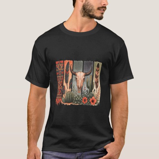 Koeienschedel met veren Native Americans T-shirt (Voorkant)