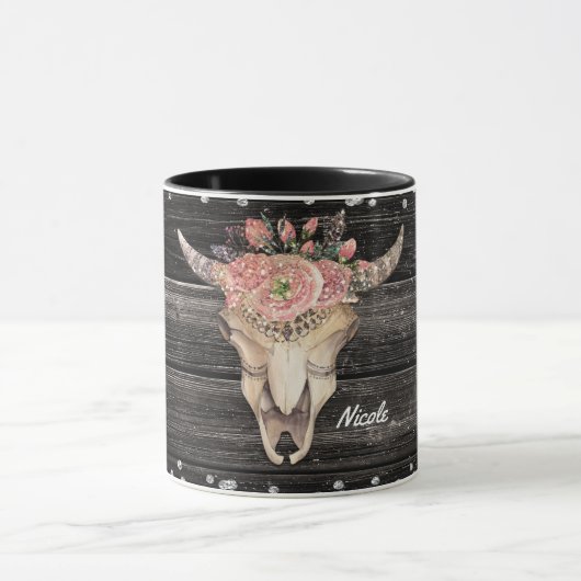 Koeienschedel Rustieke Glitter Glam Persoonlijke B Mok (Midden)