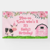 Koeienschuur Roze Meisjes 2e Verjaardag Spandoek (Horizontaal)