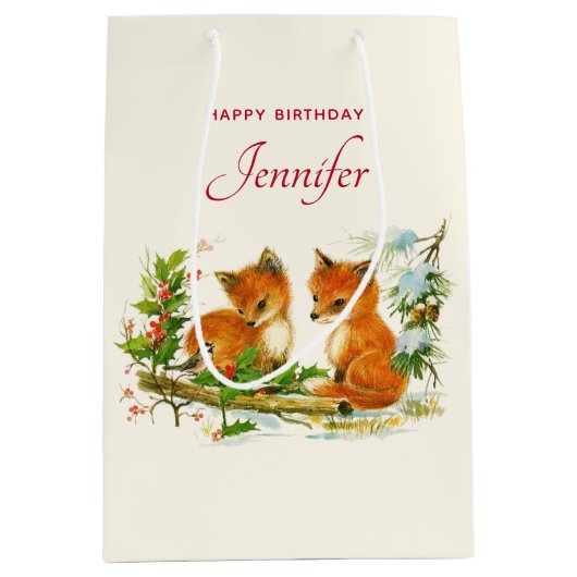 -koeienvangers winterscène Birthday Medium Cadeauzakje (Voorkant)