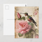  koeienvogel en roze rozen ontkoppeling briefkaart (Voorkant / Achterkant)