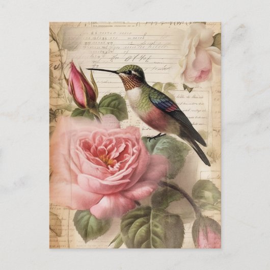  koeienvogel en roze rozen ontkoppeling briefkaart (Voorkant)